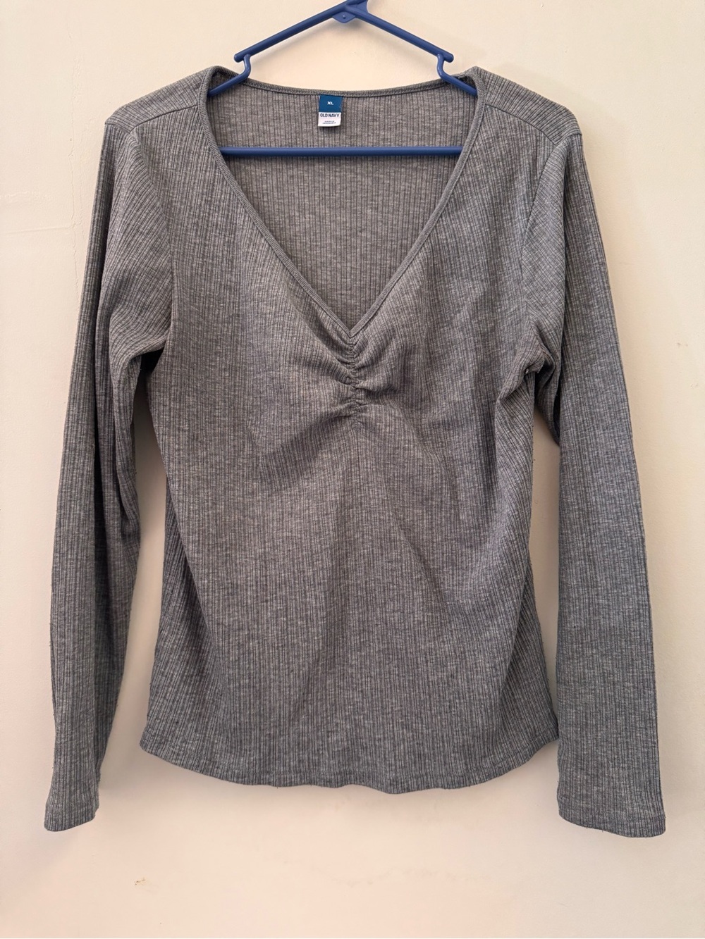Old Navy Gray Ribbed V-Neck Long Sleeve Top